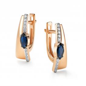 Золотые серьги АЛЬКОР 26104-102 с бриллиантом и сапфиром 26104-102 фото