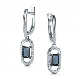 Серьги из белого золота АЛЬКОР 26373-202 с бриллиантом и сапфиром 26373-202 фото