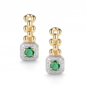 Серьги из лимонного золота АЛЬКОР 26378-301 с бриллиантом и изумрудом 26378-301 фото