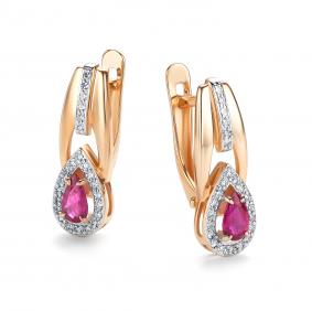 Золотые серьги АЛЬКОР 26433-103 с бриллиантом и рубином 26433-103 фото