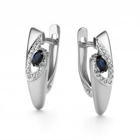 Золотые серьги АЛЬКОР 26435-202 с бриллиантом и сапфиром 26435-202 фото