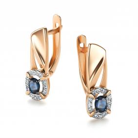 Золотые серьги АЛЬКОР 26437-102 с бриллиантом и сапфиром 26437-102 фото
