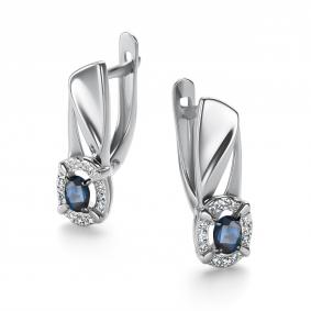 Золотые серьги АЛЬКОР 26437-202 с бриллиантом и сапфиром 26437-202 фото