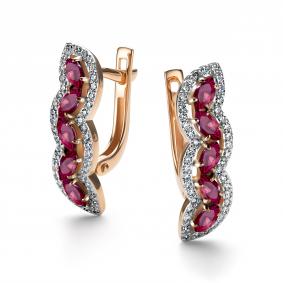 Золотые серьги АЛЬКОР 26450-103 с бриллиантом и рубином 26450-103 фото