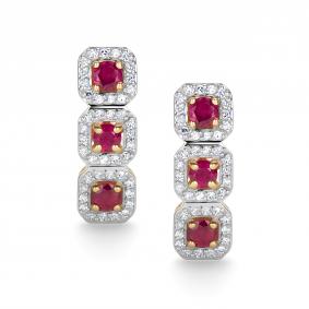 Серьги из лимонного золота АЛЬКОР 26452-303 с бриллиантом и рубином 26452-303 фото