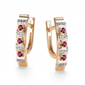 Золотые серьги АЛЬКОР 26455-103 с бриллиантом и рубином 26455-103 фото