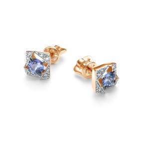 Золотые серьги АЛЬКОР 26513-104 с бриллиантом и танзанитом 26513-104 фото