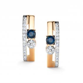 Золотые серьги АЛЬКОР 26563-102 с бриллиантом и сапфиром 26563-102 фото
