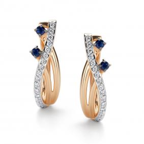 Золотые серьги АЛЬКОР 26566-102 с бриллиантом и сапфиром 26566-102 фото