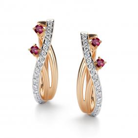 Золотые серьги АЛЬКОР 26566-103 с бриллиантом и рубином 26566-103 фото