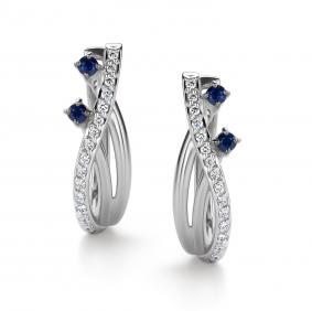 Золотые серьги АЛЬКОР 26566-202 с бриллиантом и сапфиром 26566-202 фото