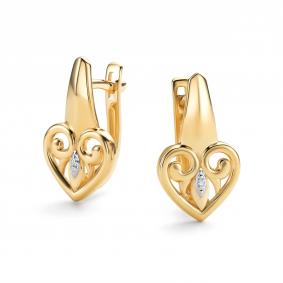Серьги из лимонного золота АЛЬКОР 26598-300 с бриллиантом 26598-300 фото