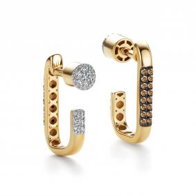 Серьги из лимонного золота АЛЬКОР 26662-318 с бриллиантом и коньячным бриллиантом 26662-318 фото