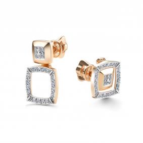 Золотые серьги-трансформеры АЛЬКОР с бриллиантом 26669-100 26669-100 фото