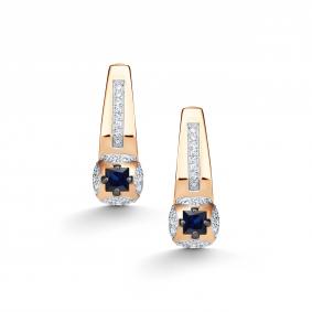 Золотые серьги АЛЬКОР 26691-102 с бриллиантом и сапфиром 26691-102 фото