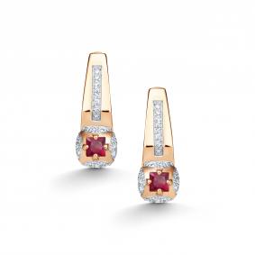 Золотые серьги АЛЬКОР 26691-103 с бриллиантом и рубином 26691-103 фото