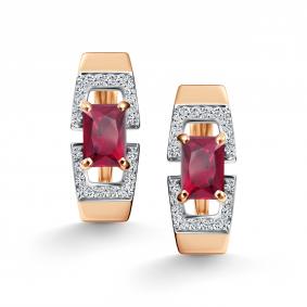 Золотые серьги АЛЬКОР 26694-103 с бриллиантом и рубином 26694-103 фото