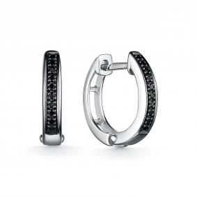 Серьги из белого золота АЛЬКОР 2671-213 с чёрным бриллиантом 2671-213 фото
