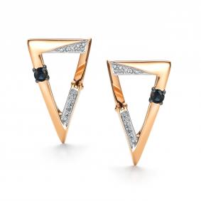 Золотые серьги АЛЬКОР 26847-102 с бриллиантом и сапфиром 26847-102 фото