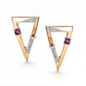 Золотые серьги АЛЬКОР 26847-103 с бриллиантом и рубином 26847-103 фото