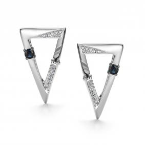 Золотые серьги АЛЬКОР 26847-202 с бриллиантом и сапфиром 26847-202 фото