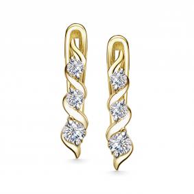 Серьги из лимонного золота АЛЬКОР 26885-300 с бриллиантом 26885-300 фото