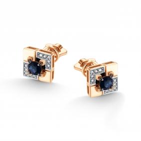 Золотые серьги АЛЬКОР 26896-102 с бриллиантом и сапфиром 26896-102 фото