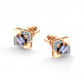 Золотые серьги АЛЬКОР 26896-104 с бриллиантом и танзанитом 26896-104 фото