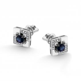 Серьги из белого золота АЛЬКОР 26896-202 с бриллиантом и сапфиром 26896-202 фото