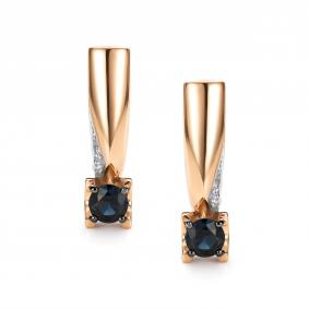 Золотые серьги АЛЬКОР 26897-102 с бриллиантом и сапфиром 26897-102 фото