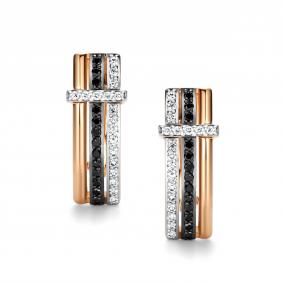 Золотые серьги АЛЬКОР 26903-113 с бриллиантом и чёрным бриллиантом 26903-113 фото