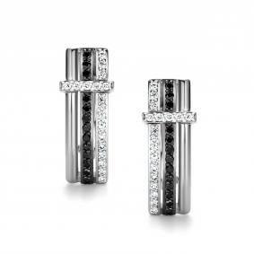 Серьги из белого золота АЛЬКОР 26903-213 с бриллиантом и чёрным бриллиантом 26903-213 фото