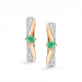 Золотые серьги АЛЬКОР 26907-101 с бриллиантом и изумрудом 26907-101 фото