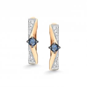 Золотые серьги АЛЬКОР 26907-102 с бриллиантом и сапфиром 26907-102 фото