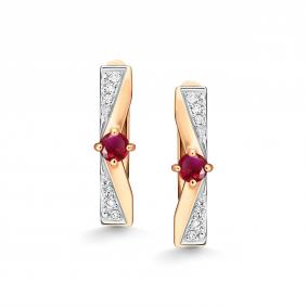 Золотые серьги АЛЬКОР 26907-103 с бриллиантом и рубином 26907-103 фото