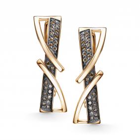 Золотые серьги АЛЬКОР 26910-117 с коньячным бриллиантом 26910-117 фото