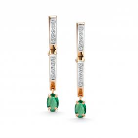 Золотые серьги АЛЬКОР 26916-101 с бриллиантом и изумрудом 26916-101 фото