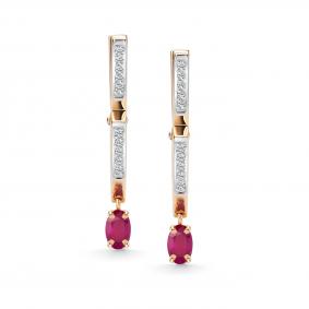 Золотые серьги АЛЬКОР 26916-103 с бриллиантом и рубином 26916-103 фото