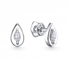 Серьги из белого золота АЛЬКОР 26951-200 с бриллиантом 26951-200 фото