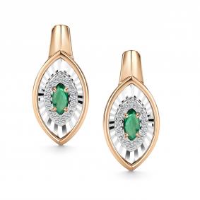 Золотые серьги АЛЬКОР 27016-101 с бриллиантом и изумрудом 27016-101 фото