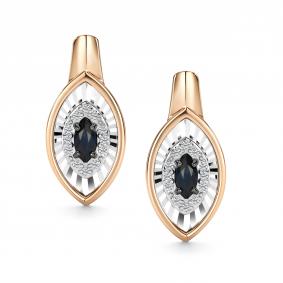 Золотые серьги АЛЬКОР 27016-102 с бриллиантом и сапфиром 27016-102 фото