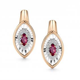 Золотые серьги АЛЬКОР 27016-103 с бриллиантом и рубином 27016-103 фото
