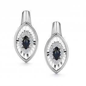 Серьги из белого золота АЛЬКОР 27016-202 с бриллиантом и сапфиром 27016-202 фото
