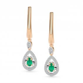 Золотые серьги АЛЬКОР 27020-101 с бриллиантом и изумрудом 27020-101 фото
