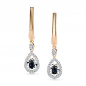 Золотые серьги АЛЬКОР 27020-102 с бриллиантом и сапфиром 27020-102 фото