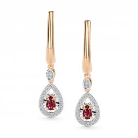 Золотые серьги АЛЬКОР 27020-103 с бриллиантом и рубином 27020-103 фото