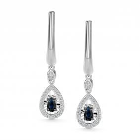 Серьги из белого золота АЛЬКОР 27020-202 с бриллиантом и сапфиром 27020-202 фото