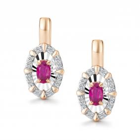 Золотые серьги АЛЬКОР 27021-103 с бриллиантом и рубином 27021-103 фото