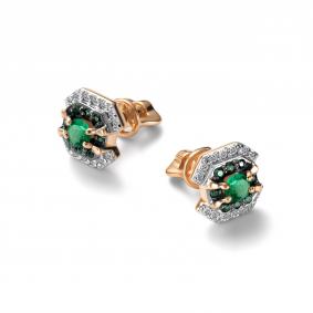 Золотые серьги АЛЬКОР 27063-101 с бриллиантом и изумрудом 27063-101 фото