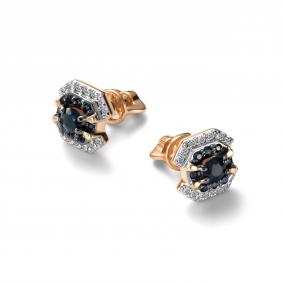 Золотые серьги АЛЬКОР 27063-102 с бриллиантом и сапфиром 27063-102 фото